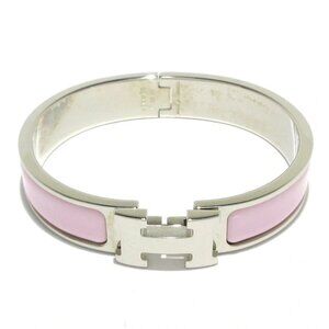 Auth HERMES Clic H Silver Light Pink Hardware Bangle